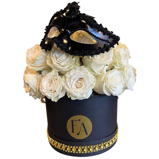 CAJA POTE CON ROSAS IMPORTADAS antifaz ESPECIAL HALLOWEEN